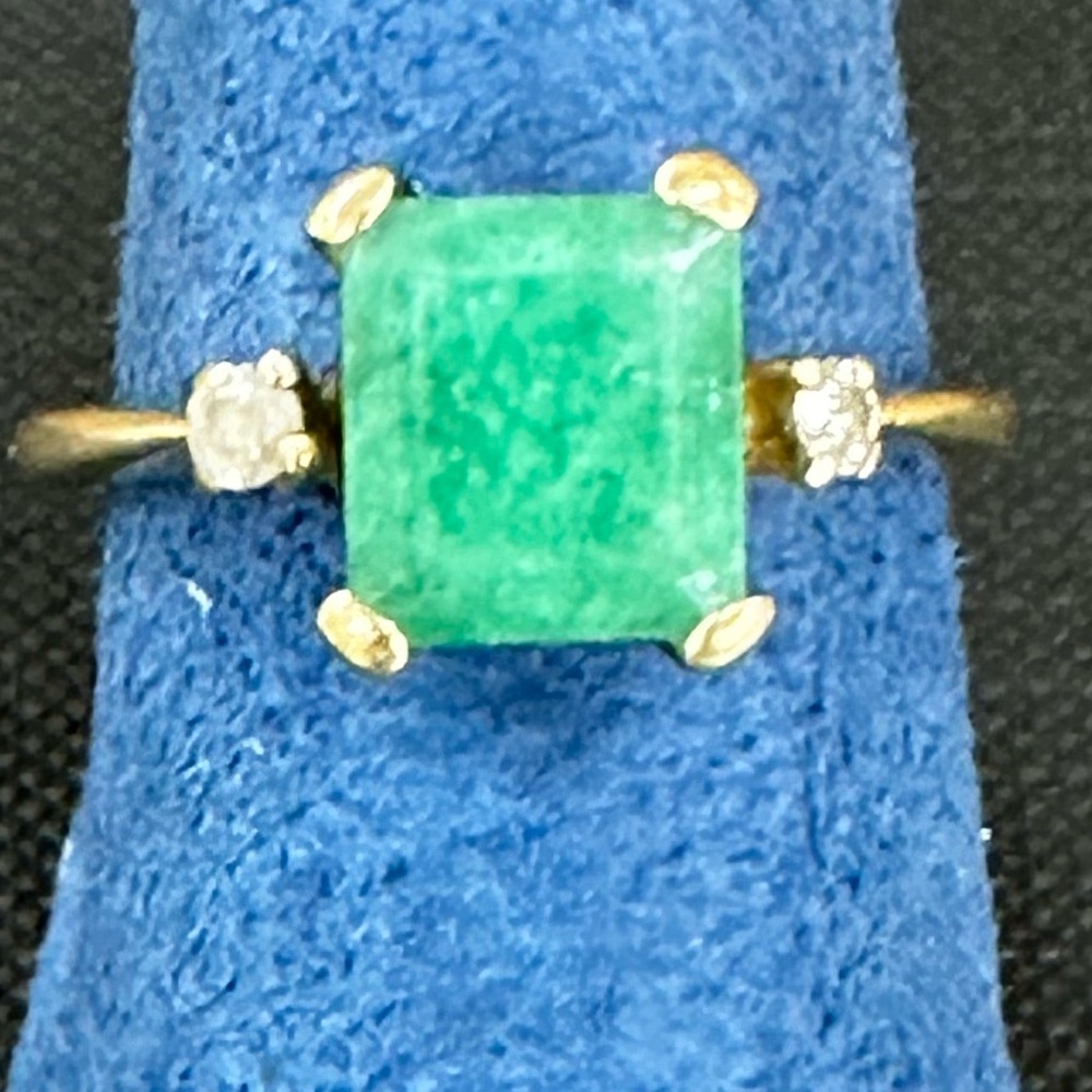 🥳Beautiful 4cts Authentic Emerald Solitaire Ring 14K Gold 0.88 carats diamond!